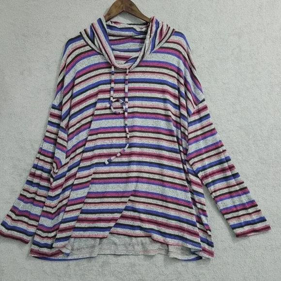 Lane Bryant Womens 22/24 Striped Hooded Sweater Cowl neck Multicolor  4CT - Picture 1 of 7